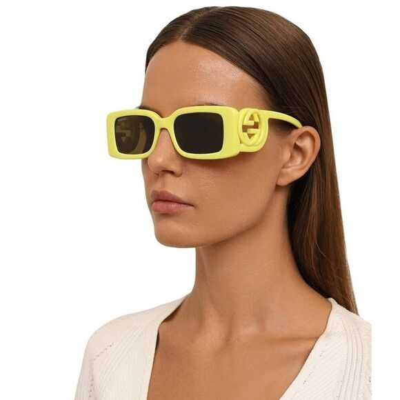 NEW Gucci Sunglasses GG1325S 007 Acid Yellow Brown Unisex Authentic - Picture 1 of 9